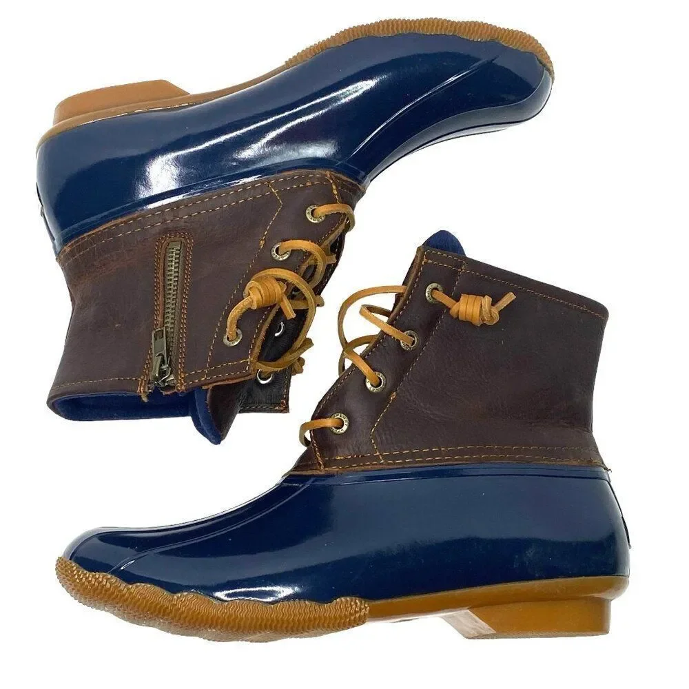 Sperry Waterproof Rubber Boot Duck Boots Women’s Size 9 Navy Blue Brown